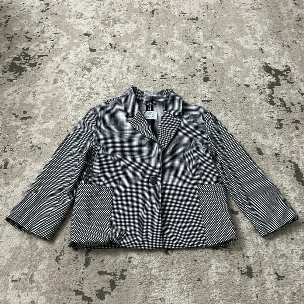 Zara Boys Black & White Checkered Blazer Jacket Size 10
